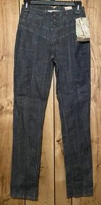 NWT AMERICAN RAG CIE Naples Sz 1 Dark Wash 3 Button Skinny Jeans Buckle Detail - Picture 1 of 7