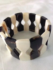 Black Brown Natural BRACELET HANDMADE 1.5" width bull horn NEW - Foto 1 di 4