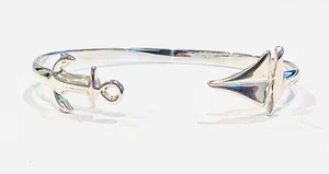 Double Anchor & Smooth Sail Sailboat Sterling Silver Open Cuff Bracelet - Medium - Picture 1 of 4
