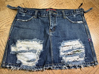 Falda Denim Tripp NYC Y2K Trash Goth Rave Grunge Metal Calavera Huesos Cruzados M Rara Foto 1 de 4