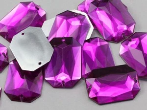 14x10mm Pink Fuchsia CH21 Octagon Flat Back Sew On Gems For Craft 72 PCS - Picture 1 of 2