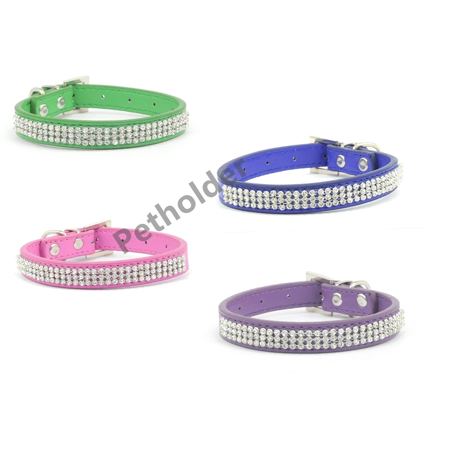 PETHOLDER Bling Rhinestone Dog Pet Cat Puppy Pu Leather Collar Crystal Diamonds size S M L