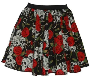 Ladies Halloween 15" Day of the Dead Skulls & Roses Fancy Dress Skater Skirt - Picture 1 of 3