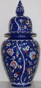 Türkische 12"x6" handbemalte erhabene Iznik Blumenmuster Keramik Glas Kanister Urne - Bild 1 von 7