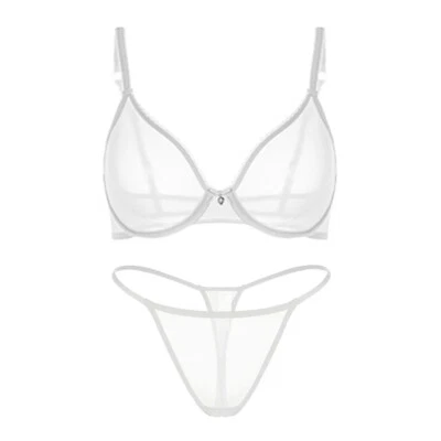 Young Lady Bra Set Sexy Unpadded Lingerie See-through Plus Size Bras Thong Panty - Image 1 of 4