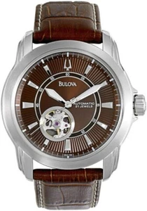Bulova''Sutton'' Automatic Brown Dial Open Arepeture Leather Men's Watch- 96A108 - Picture 1 of 12