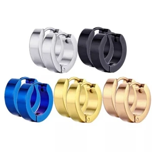 2PCS Stainless Steel Small Hoop Earrings for Women Mens Hinged Huggie Piercing - Picture 1 of 15