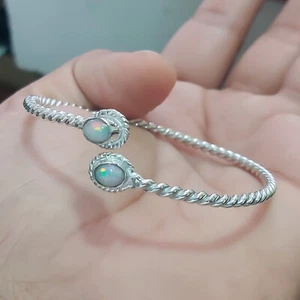 Ethiopian Fire Opal Natural Gemstone 925 Sterling Silver Cuff Bracelet /pk-272 - Picture 1 of 10