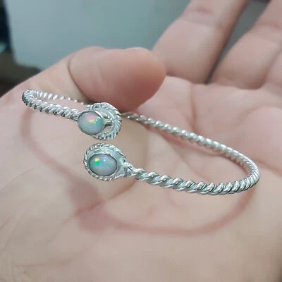 Ethiopian Fire Opal Natural Gemstone 925 Sterling Silver Cuff Bracelet /pk-272 - Image 1 of 4