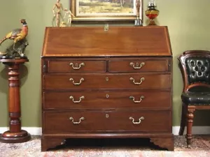 ANTIQUE GEORGE III MAHOGANY WRITING BUREAU DROP FRONT DESK ~SECRET DRAWERS c1800 - Picture 1 of 16