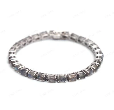 Natural Labradorite Tennis Bracelet 925 Sterling Silver Bracelet Gift for Her - Image 1 of 4