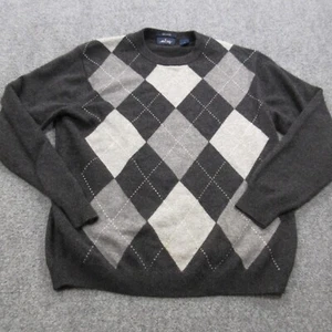 Allen Solly Sweater Mens Medium Black Cashmere Diamond Argyle Crew Neck Pullover - Picture 1 of 8