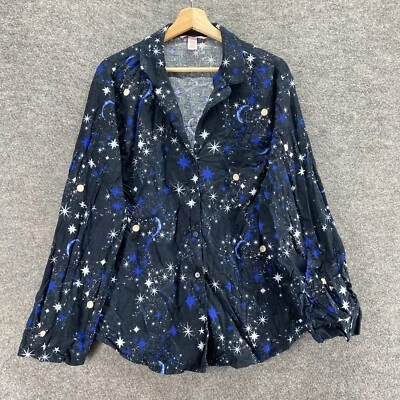 Camisa de pijama Victoria's Secret para mujer XL negra con estampado de estrellas algodón abotonado Foto 1 de 4
