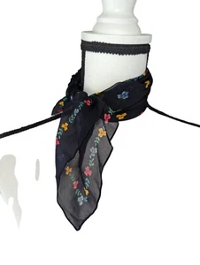 Vintage Talbot's Silk Scarf Sheer Black Square Rainbow Flowers Delicate 19x21 - Picture 1 of 8
