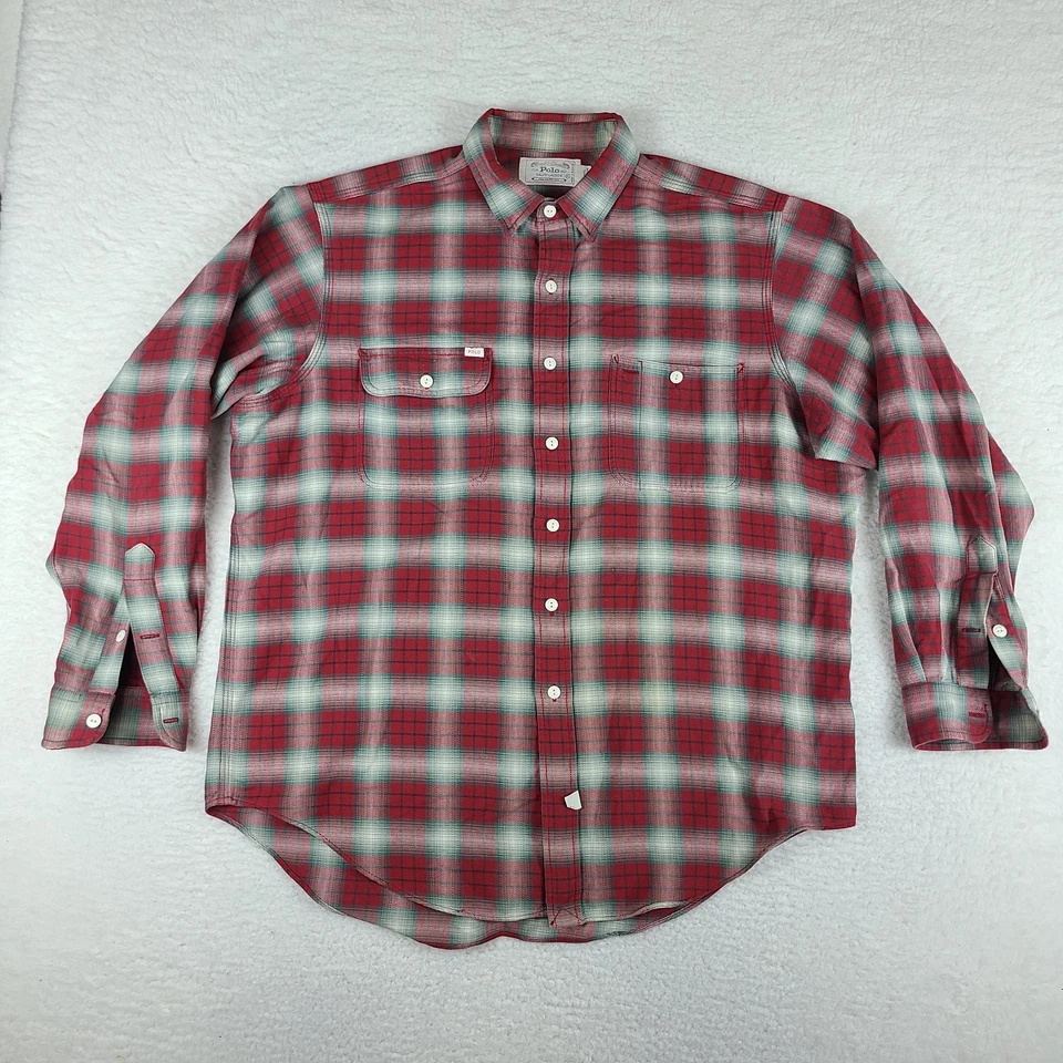 Camisa de Franela Polo Ralph Lauren De Colección Para Hombres XL Roja Verde Algodón a Cuadros Abotonada * Foto 1 de 4