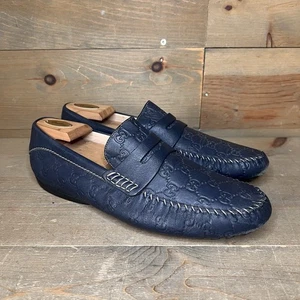 Vintage Gucci Monogram GG Halbschuhe Blau Leder Mokassin Damengröße 10,5 B - Bild 1 von 17