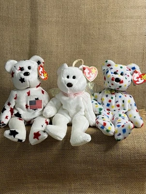 Set of Collectible TY Beanie Babies Bears GLORY, TY 2K, & Halo Stamped Tush Tags - Image 1 of 4