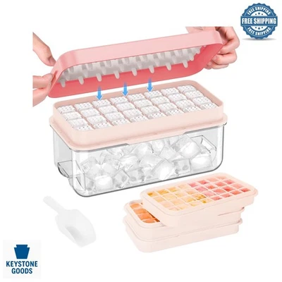 Paquete de 3 bandejas de plástico para cubitos de hielo con tapas y contenedor - sin BPA, fácil liberación, múltiples... Foto 1 de 4