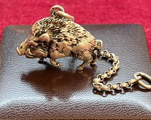 Antike deutsche 835 Silber Taschenuhrkette Jagdanhänger Charivari Wildschwein 30g - Bild 1 von 7