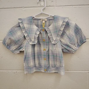 NWT Girls Finding Foxtale Picnic Plaid Blue Top Blouse Size 7 - Picture 1 of 5