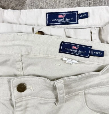 Lot of 2 Vineyard Vines White Performance Pants 40/32 Ivory Stretch Comfort Soft - Image 1 of 4