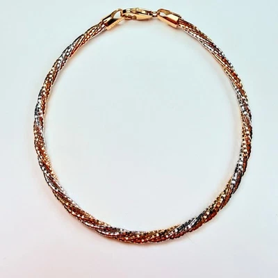 10K Solid Bi-Color Gold Petite 2.5mm Infinity Twist Bracelet Italy - Image 1 of 4