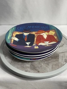 Sango Cafe Americana 4911 Plates Set of 5 10” Retro Jazz Diner Art - Picture 1 of 8
