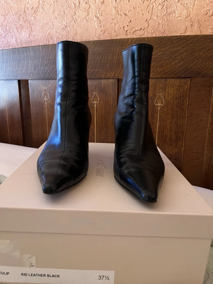 Botines Jimmy Choo Negro Tacón Gatito - 37.5 Caja Original Cuero Liso Foto 1 de 4