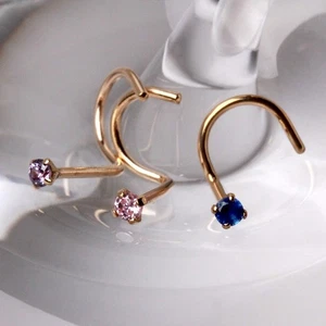 14Kt Yellow Gold Screw Nose Ring with Prong Setting Gem - Picture 1 of 3