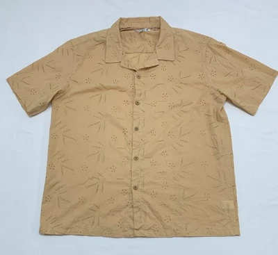 Camisa de campamento Free Planet antigua de algodón con textura floral bordada melocotón XL USADA EN EXCELENTE ESTADO Foto 1 de 4