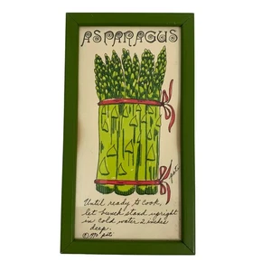 Vintage SOOVIA JANIS Inc. Kunstdruck PATI 1970 ASPARAGUS Holz gerahmt unter Glas - Bild 1 von 5