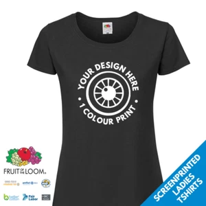 Ladies Screen Printed T-Shirts 1 Colour Design Fruit of the Loom Shirt Wholesale - Picture 1 of 29