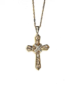 Sterling Silver Gold Vermeil Cross Pendant Necklace Ross Simons Filigree 2 Tone - Picture 1 of 7