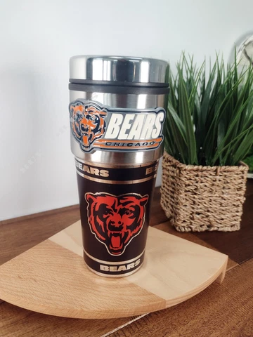Chicago Bears - Tumbler Mug w/ Metal Emblem - Coffee Mug - Travel Tumbler Cover