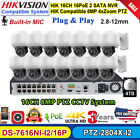 Hikvision Compatible 16Ch 4K Ptz Camera System 4Xzoom 8Mp Dome Camera Mic Ir Lot