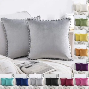 US Pom Poms Plüsch Samt Kissenbezug Überwurf Kissenhülle 16" 18" 20" 22" 24" - Bild 1 von 24