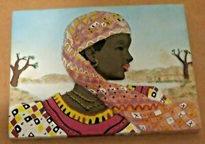 Etched & Painted Stoneware African Woman 6" x 4.75" Wall Plaque, Personalized