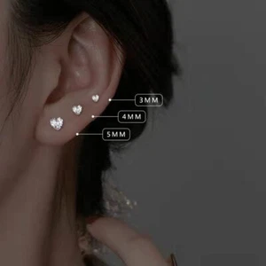 925 Sterling Silver 3-5mm Heart Cubic Zirconia CZ Stud Earrings Gift Gold Plated - Picture 1 of 10