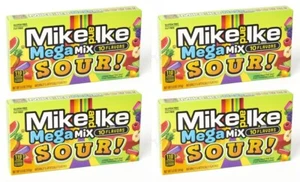 4x Mike & Ike Mega Mix sauer 10 Geschmacksrichtungen gluten- und fettfrei zähe Süßigkeiten 141g