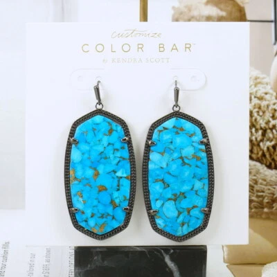 NWOT Kendra Scott Danielle Turquoise Bronze Veined Drop earring Gunmetal Tone - Image 1 of 4