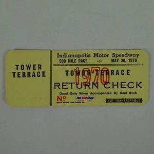 1970 Indianapolis 500 Tower Terrace Return Check Ticket Credential Brickyard - Picture 1 of 5