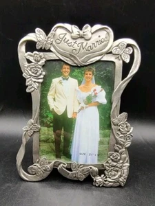 Vintage Ganz Zinn Just Married Bilderrahmen - Bild 1 von 8