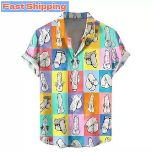Mens Button Down Shirts Funny Printed  Hawaiian Beach Tops Novelty Ugly Gag Gift - Picture 1 of 8