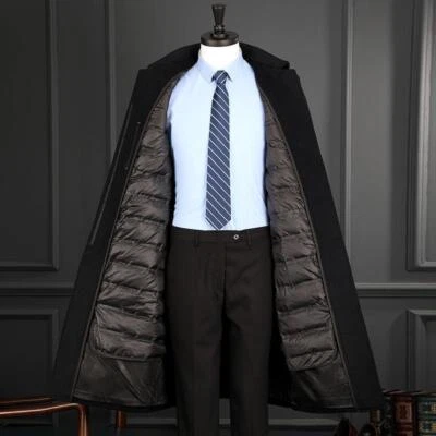 冬季男式羊绒大衣长膝毛皮领爸爸羊毛夹克商务 — 第 1/4 张图片