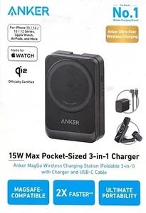 Station de charge sans fil Anker 15W Pocked MagGo (pliable 3 en 1) - Noir - Photo 1 sur 5
