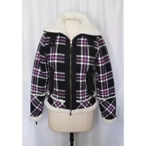 HARLEY-DAVIDSON Purple Black Plaid Fleece Sherpa Lined Coat Moto Motorcycle S - Picture 1 of 11