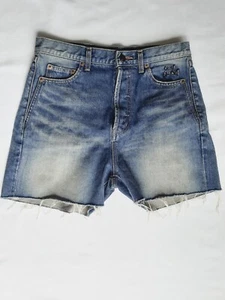 Saint Laurent Size 29 Medium Blue Denim Distressed Cutoff High-Waisted Shorts - Picture 1 of 9