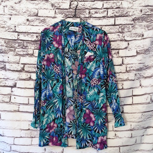 PALM ANGELS Giacca blazer donna vintage blu viola floreale manica lunga taglia US M