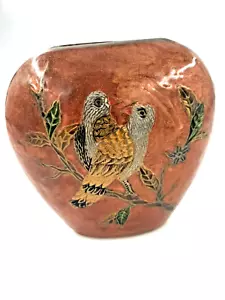 Vase Art Nouveau Brass Cloisonné Enamel Colourful Collector's Bird Motif Rare - Picture 1 of 10