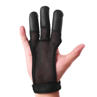 STABSTORE Archery 3 Fingers Tab Black Real Cow Leather Glove Arrow Guard Shooting Gloves